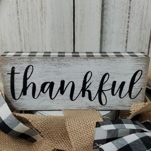 Thankful Black & White Buffalo Plaid Wood Sign Decor Farmhouse